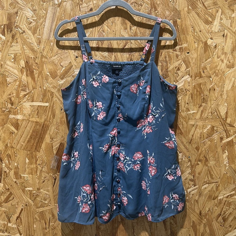 Torrid Grey Floral Spaghetti Strap Tank, Size 1